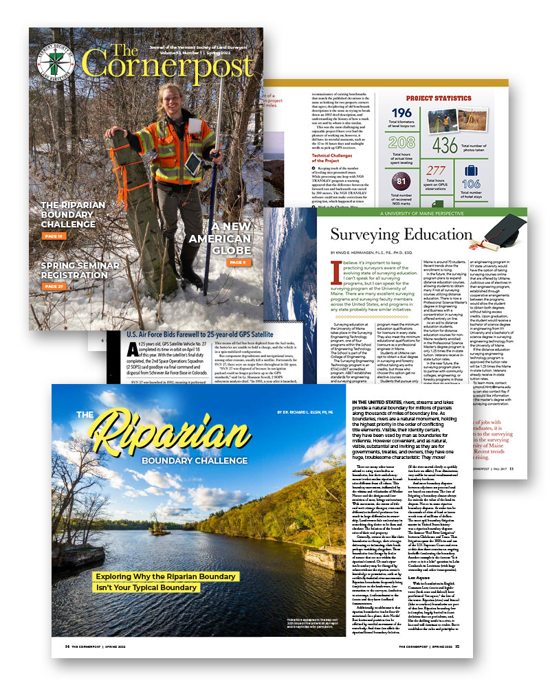 We design a professional magazine for the Vermont Society of Land Surveyors